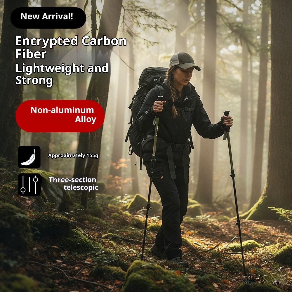 Bastón telescópico ultraligero de fibra de carbono 001 para trekking, de tres secciones, para hombres y mujeres, ideal para senderismo, escalada y actividades al aire libre._voghion.com