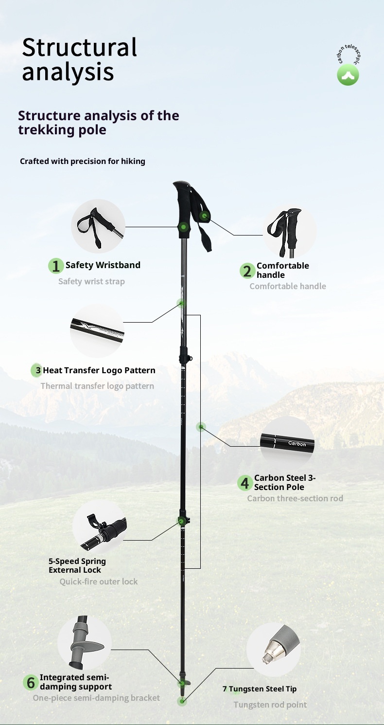 001 Faltbarer Wanderstock aus Carbon, ultraleicht, teleskopierbar, für professionelle Outdoor-Ausrüstung und Kletterausrüstung_voghion.com