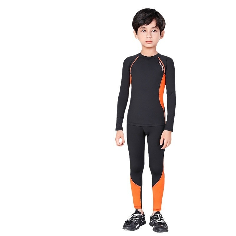 Conjunto de treino infantil de compressão Warrior 001 para outono e inverno, ideal para basquetebol e futebol. Secagem rápida._voghion.com