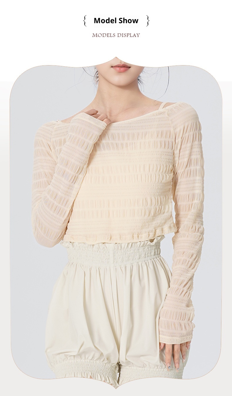 001 Yoga-Shirt für Erwachsene, Spitzenbluse für Damen, neues, stylisches Zwei-Wege-Oberteil, lange Ärmel, Mesh-Oberteil_voghion.com