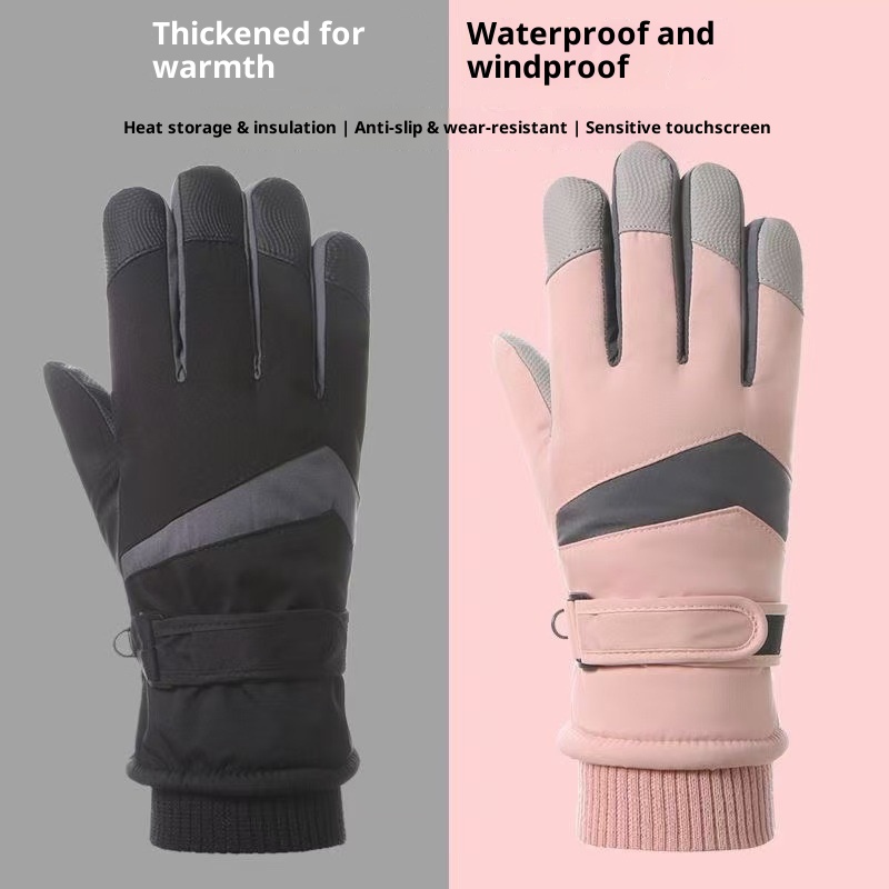 001 Herren Winter-Skihandschuhe mit Touchscreen, wasserdicht, winddicht, warm, mit Fleece gefüttert, kältebeständig, für Outdoor-Aktivitäten wie Radfahren und Bergsteigen_voghion.com