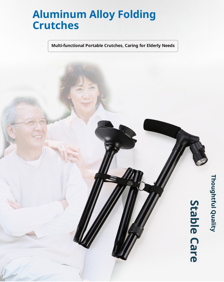 001 Bastone da passeggio pieghevole in lega di alluminio con luce per anziani, robusto bastone da passeggio a quattro angoli,_voghion.com