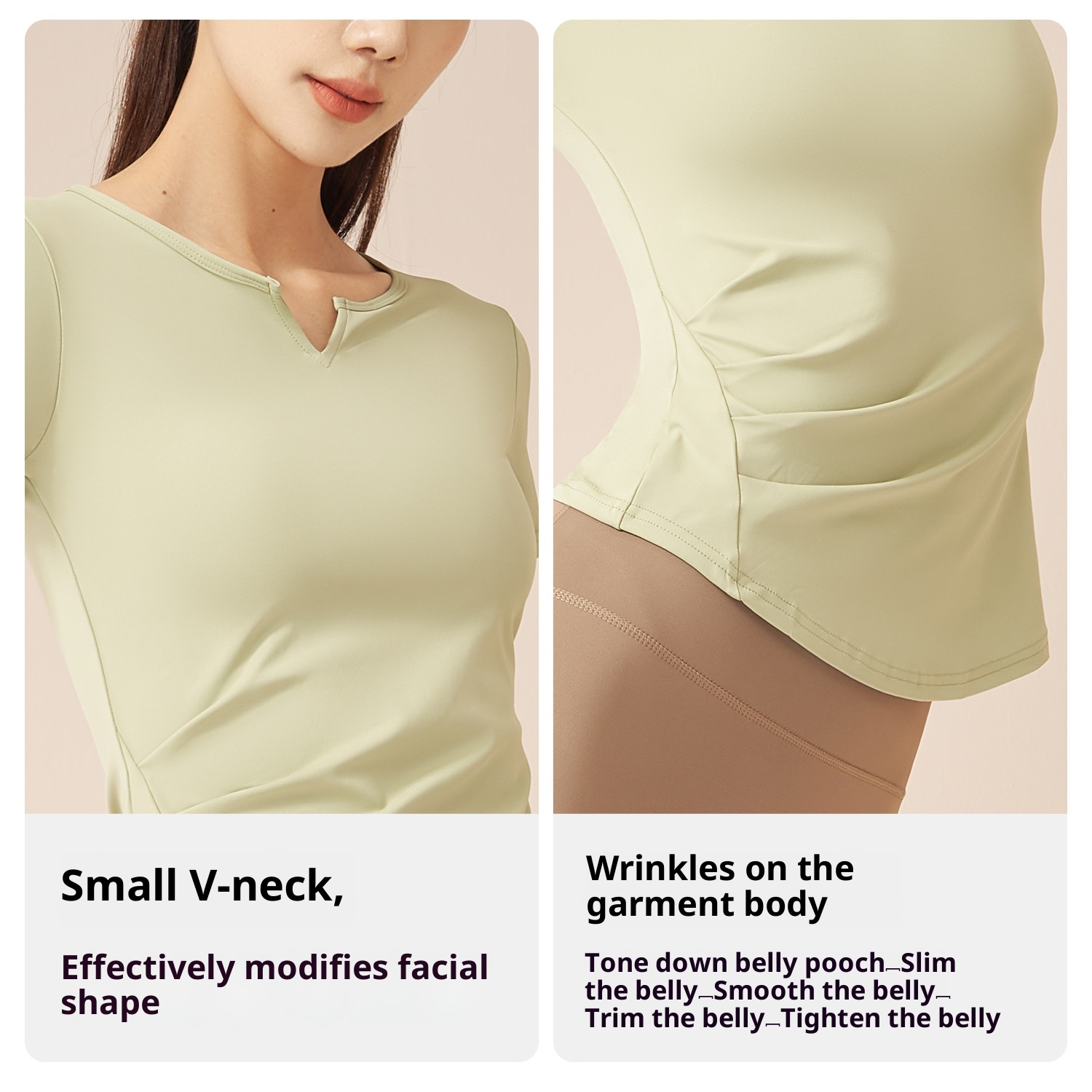 001 Juyitang Top sportivo da corsa da donna, con scollo a V, a maniche corte, ad asciugatura rapida, con arricciature, stile fitness, quasi invisibile_voghion.com