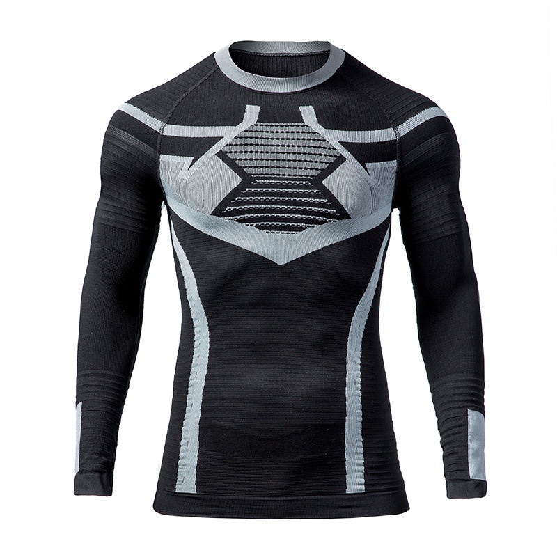 001 Maglia aderente a compressione professionale per sport a maniche lunghe, ad asciugatura rapida, unisex, strato di base, termica, per esterni_voghion.com