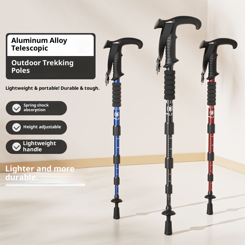 001 Outdoor Aluminum Alloy Telescopic Hiking Travel Trekking Elderly Anti-Slip Shock Absorption Walking Stick Manufacturer_voghion.com