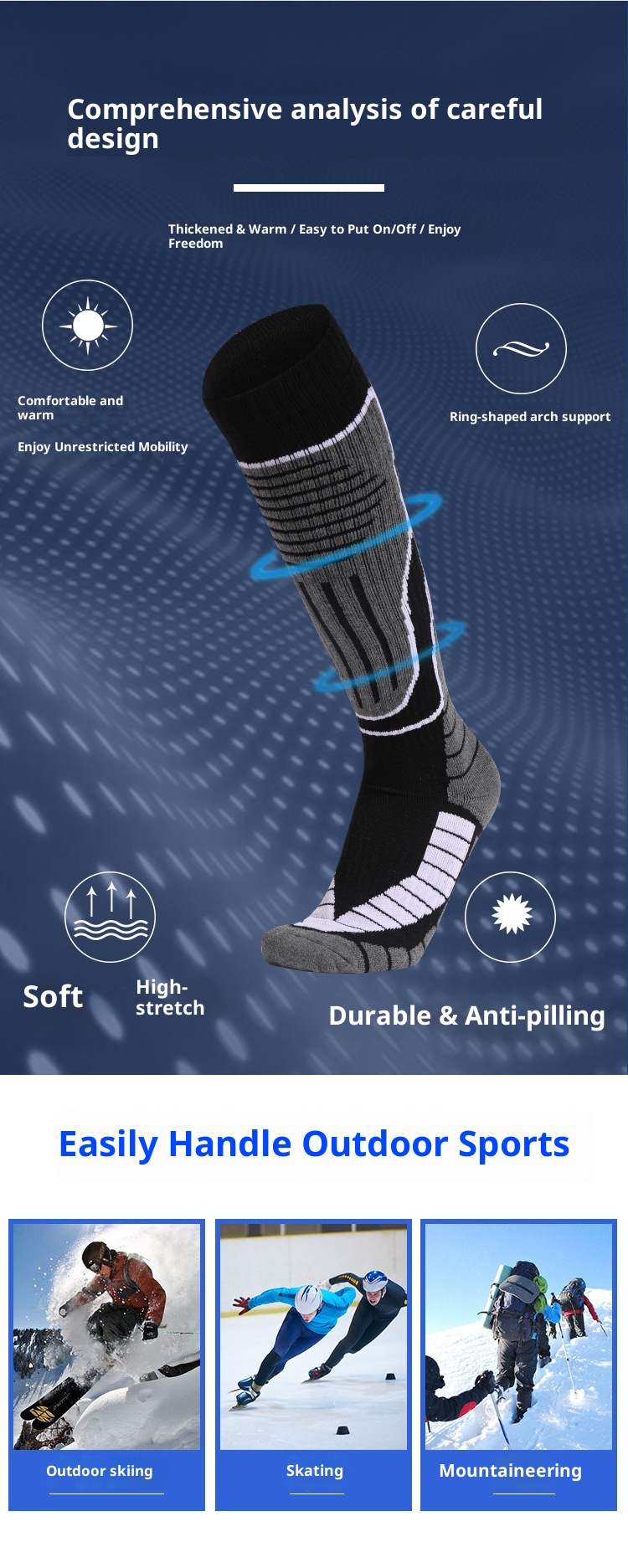 ActiveGo ActiveGo Nuovi calzini da sci professionali per uomo e donna, caldi, antiscivolo, fondo in asciugamano, spessi, tubolari alti, calzini sportivi da escursionismo_voghion.com