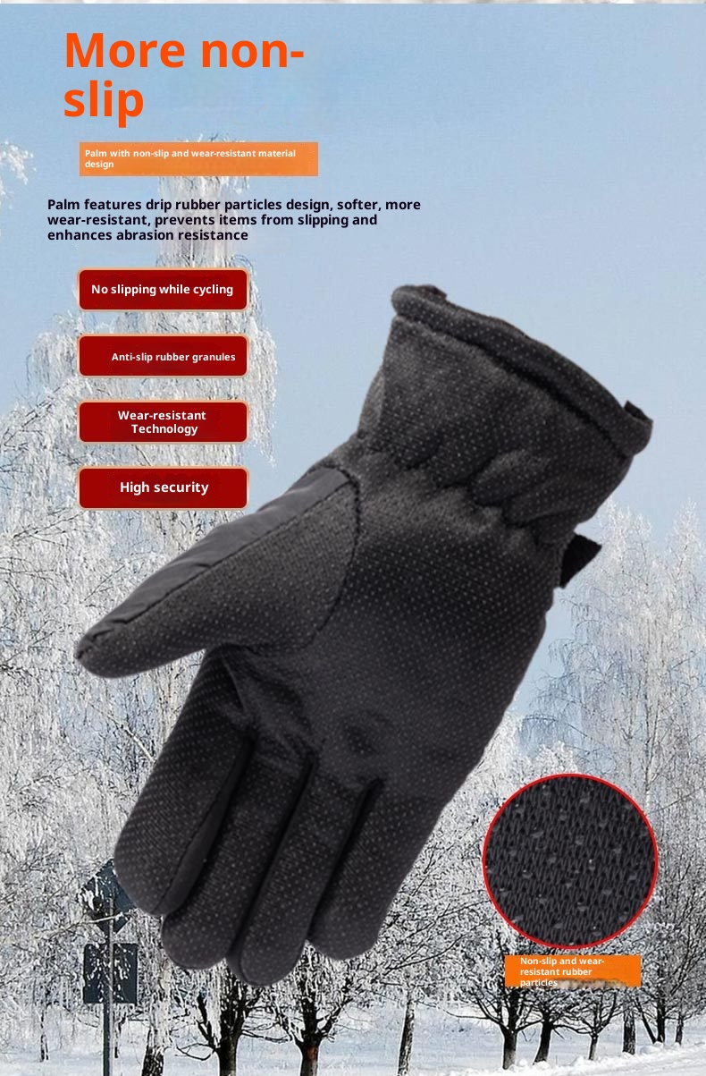 001 Winter Warm Men's Gloves For Cycling Skiing, Fleece-Lined, Thickened, Windproof, Non-Slip, Motorcycle, Electric Scooter,_voghion.com