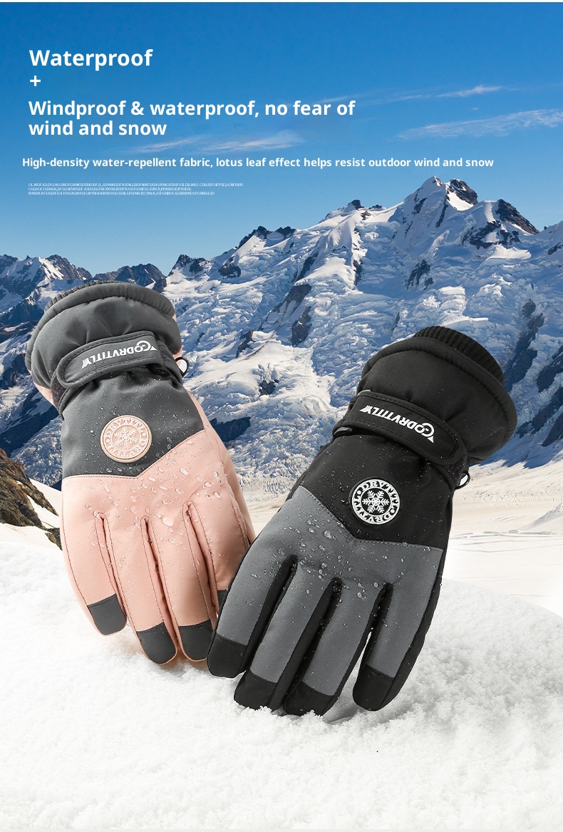 001 Women's Ski Gloves Winter Cycling Thickened Fleece Snow Play Cotton Warm Cold-Proof Electric Motorcycle Men's_voghion.com