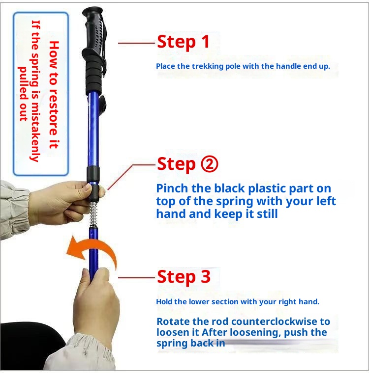 001 Outdoor Travel Climbing Multi-Functional Retractable Walking Stick Hiking Trail Three-Section Four-Section Ultra-Light_voghion.com