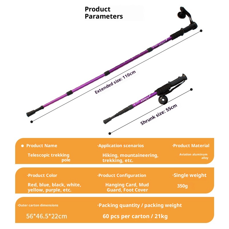 001 6061 Aviation Aluminum Alloy Cleye Outdoor Hiking Telescopic Trekking Pole Walking Stick Crutch Four Section Straight_voghion.com