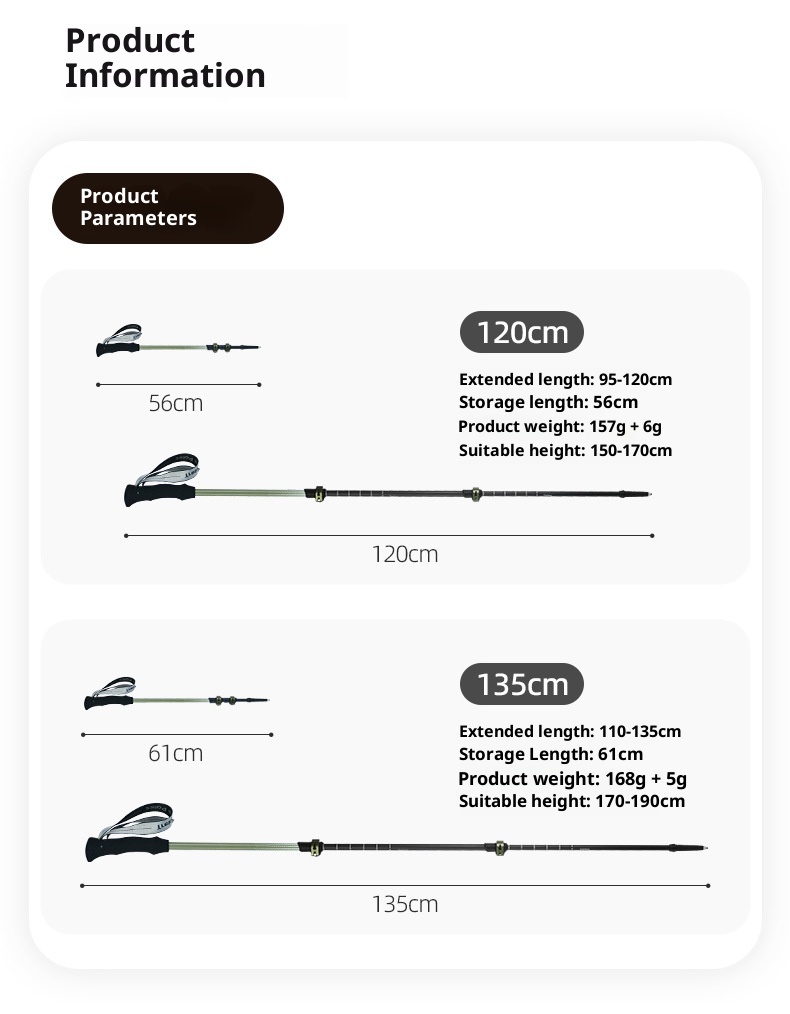 Bastón telescópico ultraligero de fibra de carbono 001 para trekking, de tres secciones, para hombres y mujeres, ideal para senderismo, escalada y actividades al aire libre._voghion.com