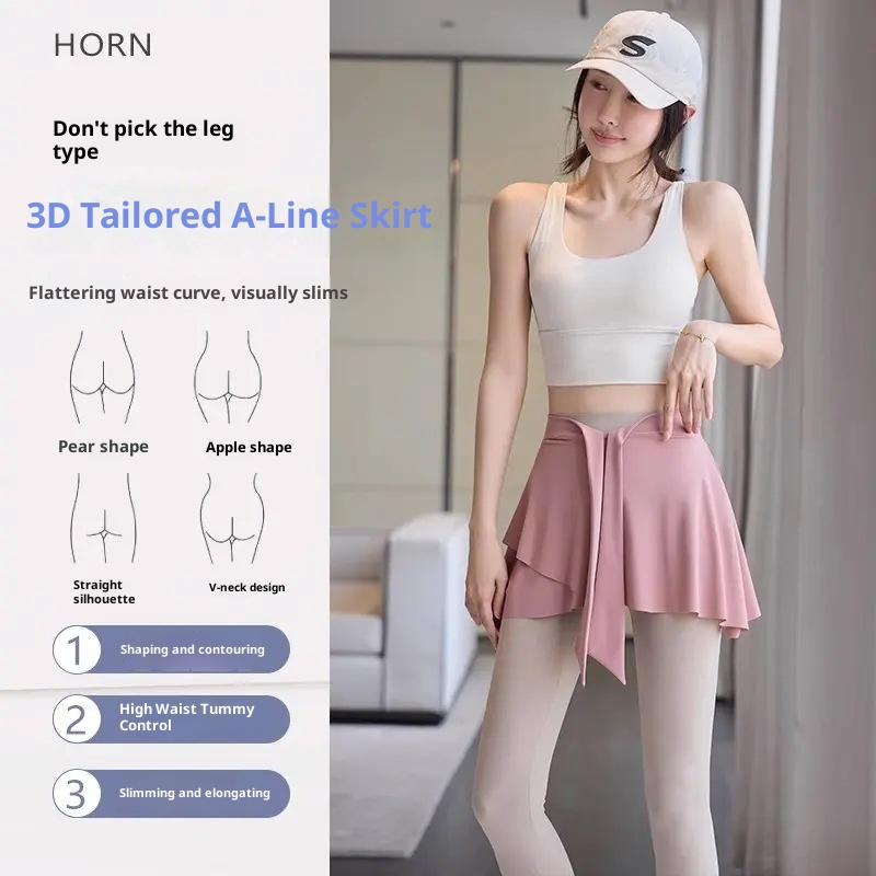 001 No More Embarrassment In Yoga Pants Covering Spring And Autumn One-Piece Detachable Short Skirt Sports Fitness_voghion.com