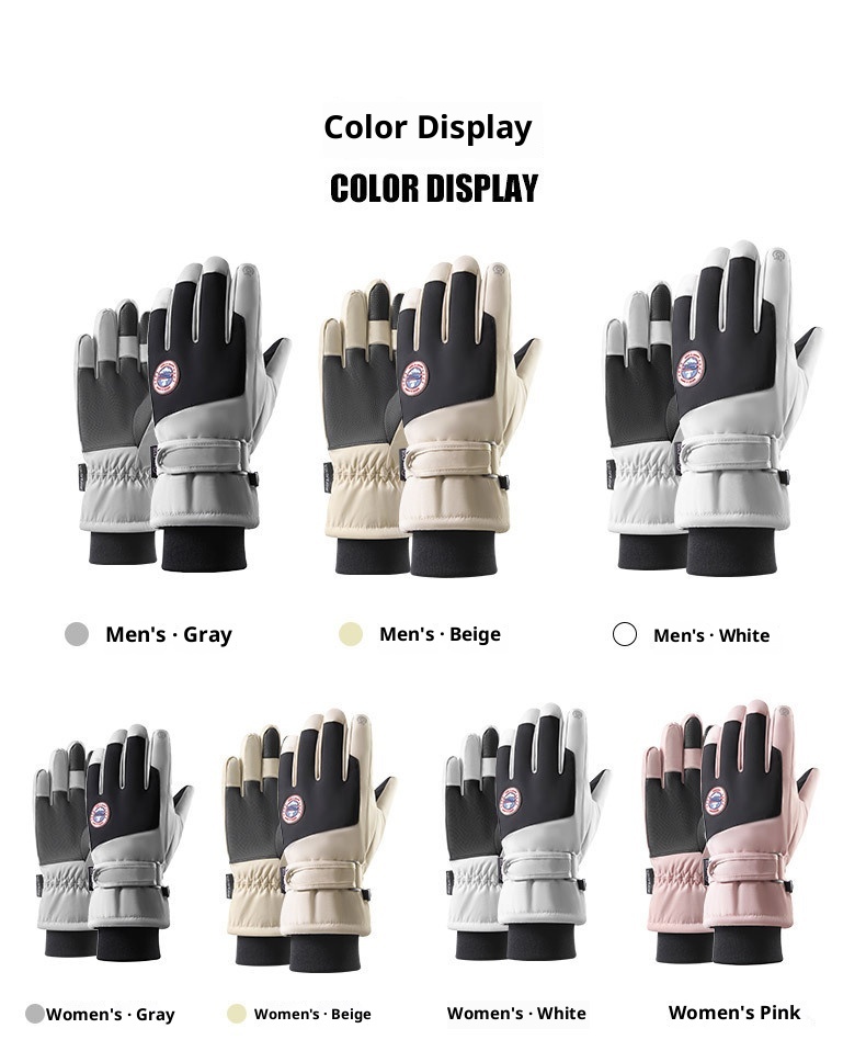 Gants de moto d'extérieur 001, grands, en coton, tactiles, pour hommes et femmes, chauds, en polaire épaisse et coupe-vent, pour l'hiver, la conduite et le ski._voghion.com