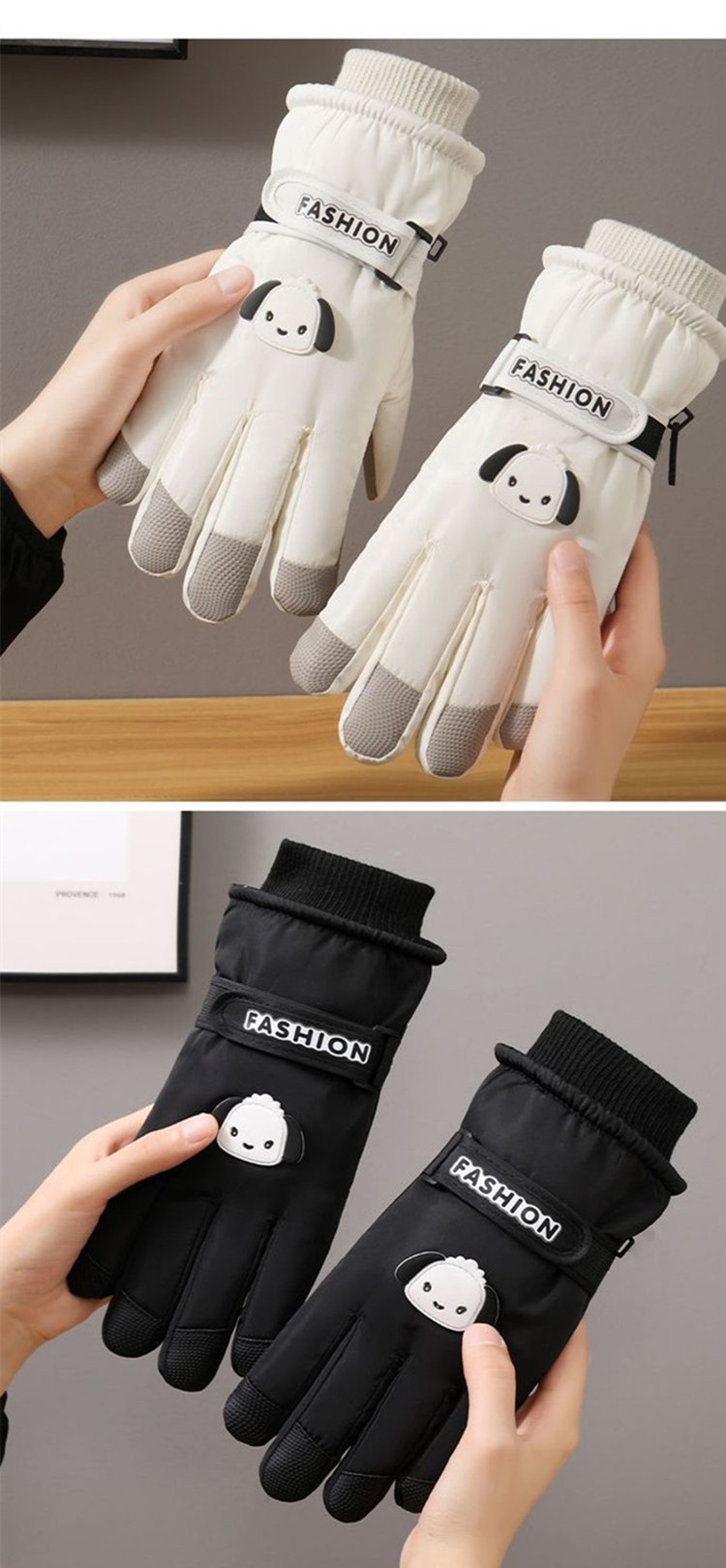 001 Weiße Skihandschuhe von Pochacco für Herbst und Winter: Warm, Touchscreen-geeignet, kälte- und wasserdicht, mit Fleece gefüttert, dick gefüttert, ideal zum Reiten im Freien._voghion.com