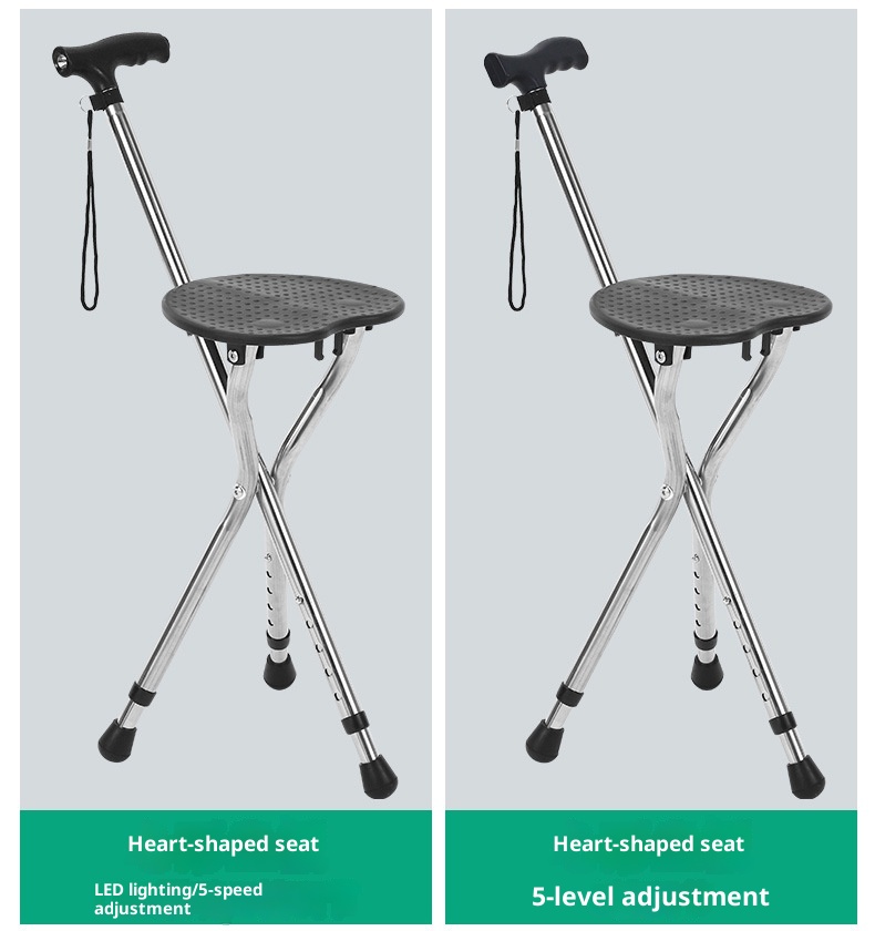 001 Bastone da passeggio portatile per anziani, multifunzionale, con seduta allargata, sgabello in canna, illuminazione in acciaio inossidabile ispessito_voghion.com