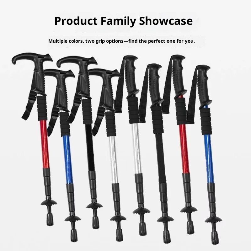 001 Bastone da trekking telescopico da viaggio, da escursionismo, da arrampicata, da esterno, in lega di alluminio, all'ingrosso_voghion.com