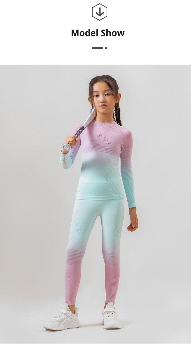 001 Maglia da sci funzionale a compressione monopezzo, elastica e ad asciugatura rapida per bambini, strato di base traspirante e caldo._voghion.com