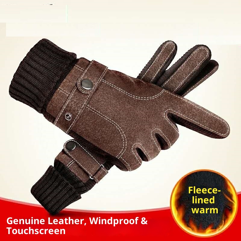 001 Pigskin Genuine Leather Ski Gloves For Men, Autumn And Winter Outdoor Riding Motorcycle Windproof Non-slip Fleece-lined_voghion.com