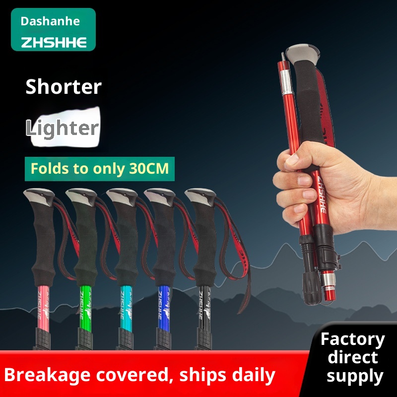 001 Bastone telescopico pieghevole leggero multifunzionale per arrampicata, escursionismo, camminata, antiscivolo_voghion.com