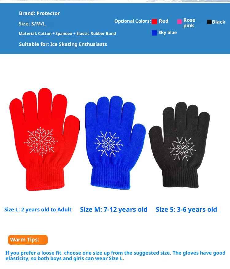 001 Verdickte, rutschfeste Eistanzhandschuhe mit Strassmuster und Punktmuster, geeignet für Erwachsene, Kinder und Erwachsene, Unisex._voghion.com