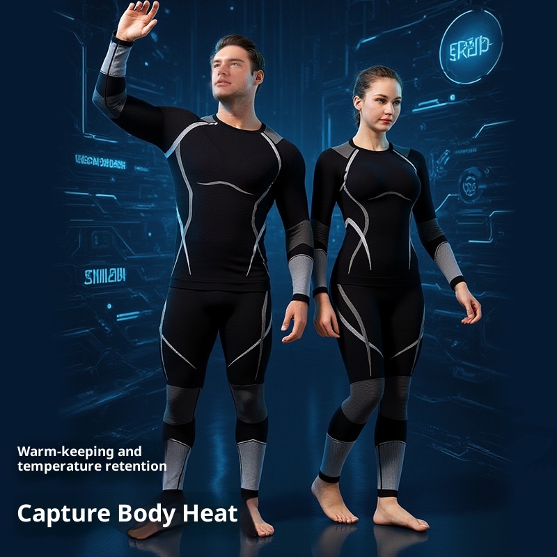 001 Set di biancheria intima termica a compressione per uomo e donna, per sport all'aria aperta, da sci, ad asciugatura rapida, autunno inverno_voghion.com