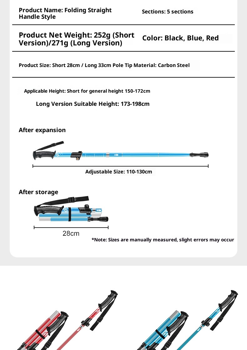 001 Ultra-light Aluminum Alloy Hiking Stick Folding Professional Outdoor Trekking Pole Five-section Anti-slip Climbing_voghion.com