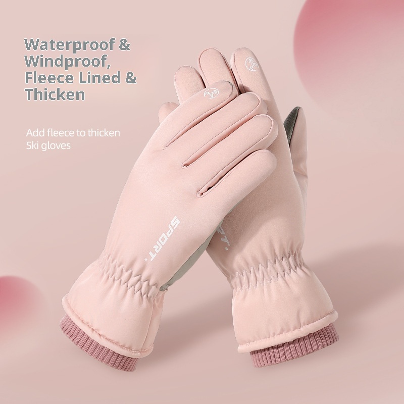 001 Damen-Skihandschuhe, Winter, Fleece-gefüttert, dick, warm, Touchscreen-kompatibel, kälte-, wind- und wasserdicht; Herren-Radhandschuhe aus Baumwolle_voghion.com