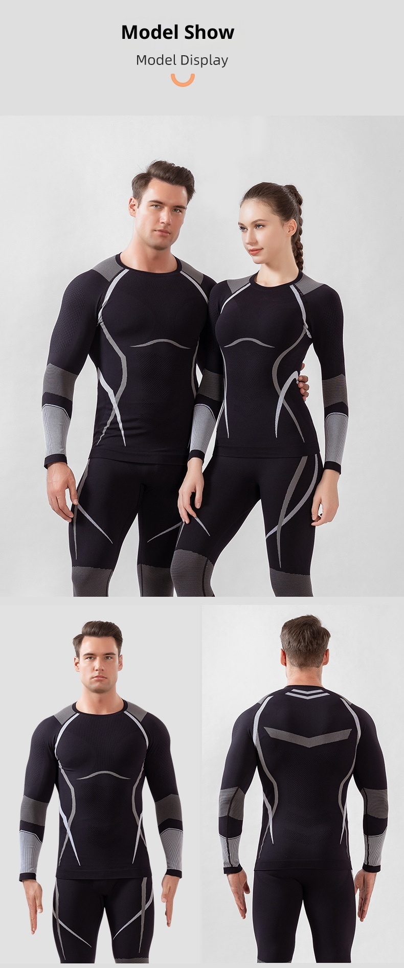 001 Set di biancheria intima termica a compressione per uomo e donna, per sport all'aria aperta, da sci, ad asciugatura rapida, autunno inverno_voghion.com