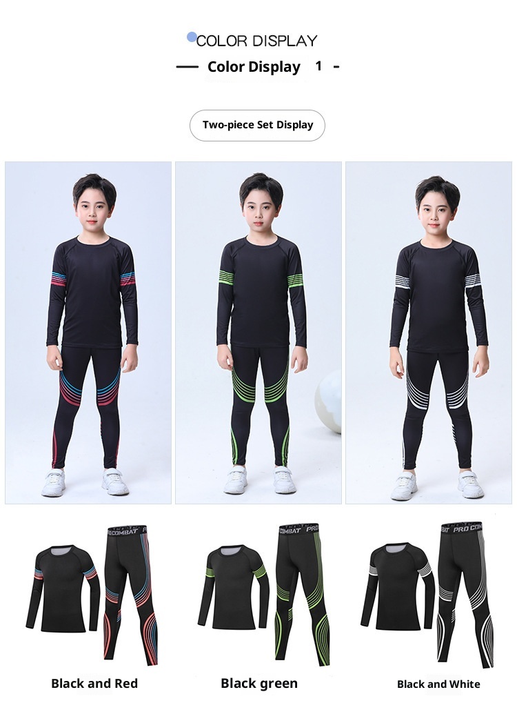 001 Children's Compression Training Suit Basketball Quick-Dry Sports Set Boys Running Fitness Yoga Thin Clothing_voghion.com