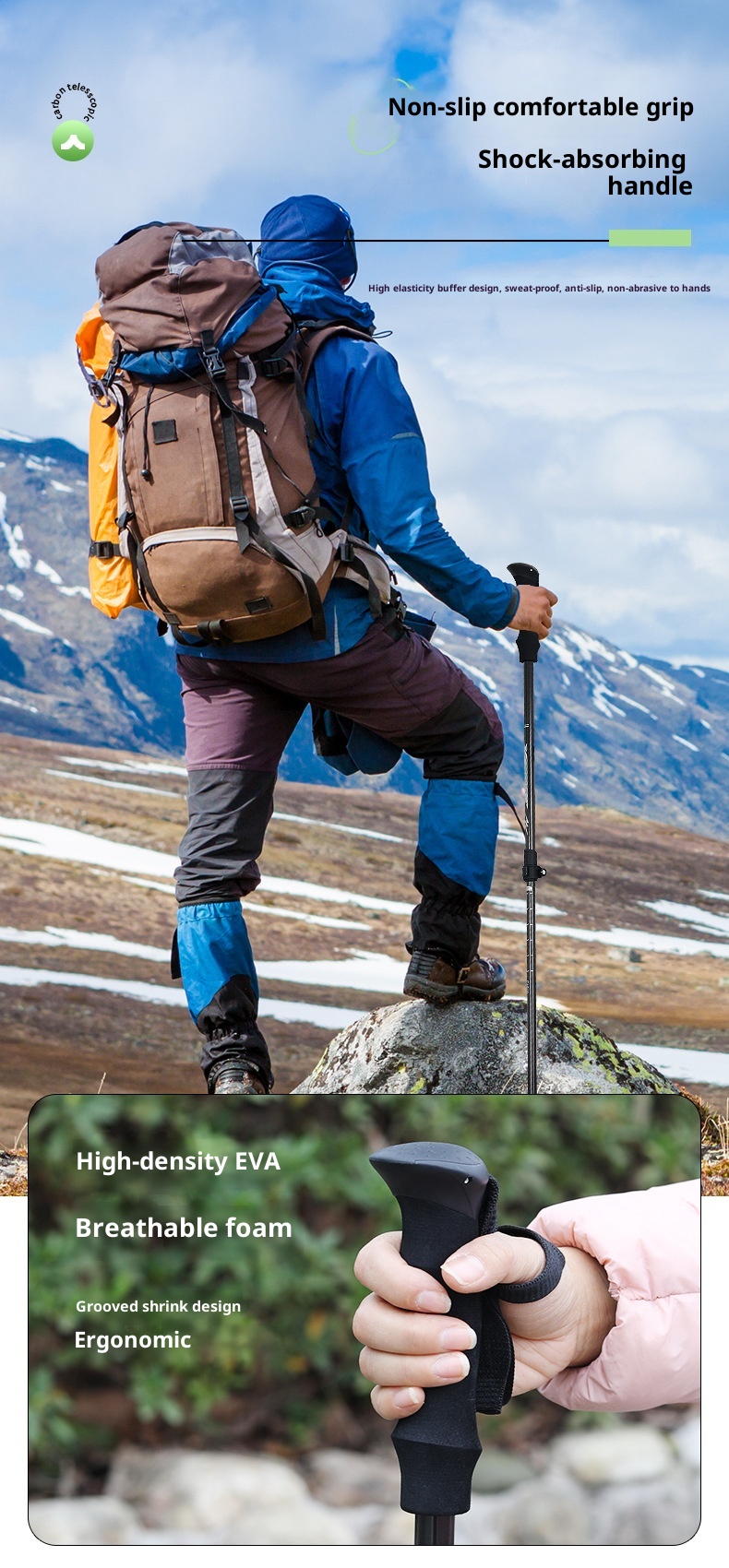 001 Fornitura diretta in fibra di carbonio ultraleggero telescopico escursionismo leggero portatile all'aperto arrampicata trekking pieghevole_voghion.com