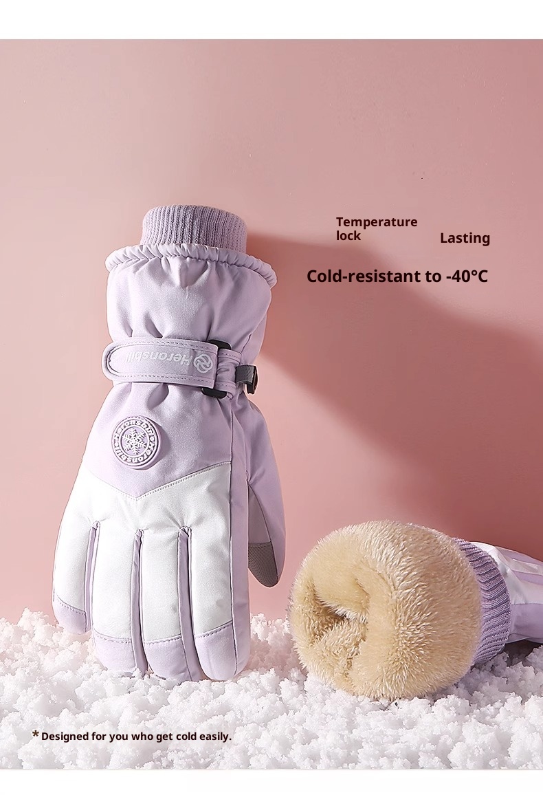 001 Herren-Winter-Skihandschuhe aus Baumwolle, kältebeständig, Touchscreen-kompatibel, fleecegefüttert, verdickt, wasserdicht, winddicht, warm, Damen_voghion.com