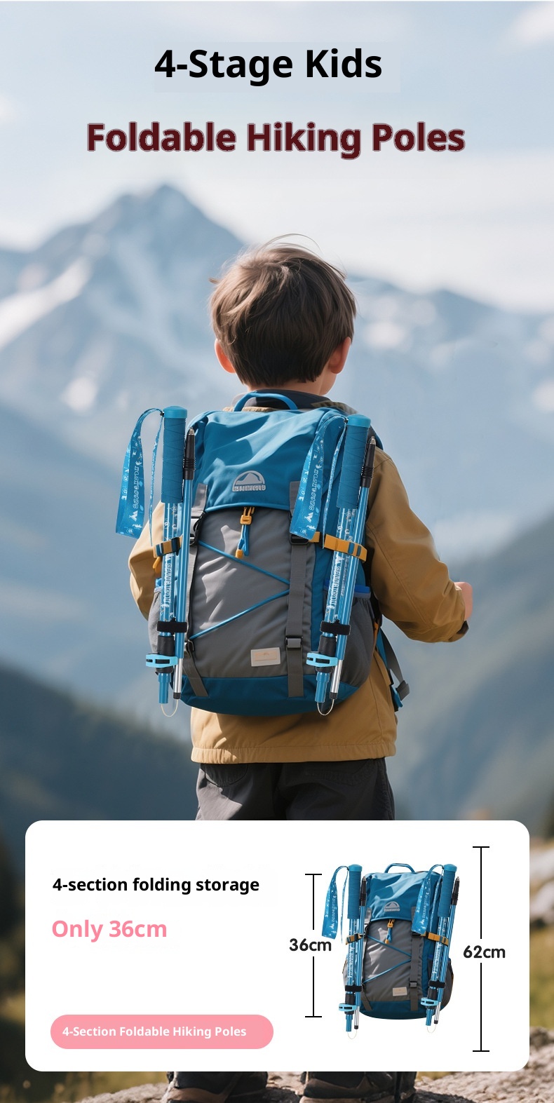 001 Bastone da passeggio ultraleggero pieghevole per bambini da 32 cm, per arrampicata e trekking_voghion.com