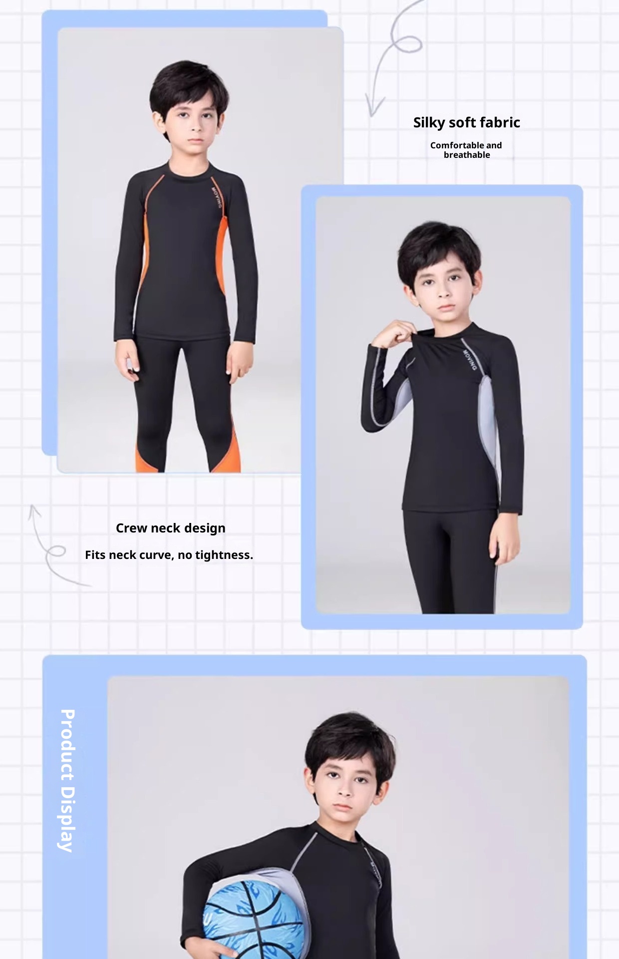 Conjunto de treino infantil de compressão Warrior 001 para outono e inverno, ideal para basquetebol e futebol. Secagem rápida._voghion.com