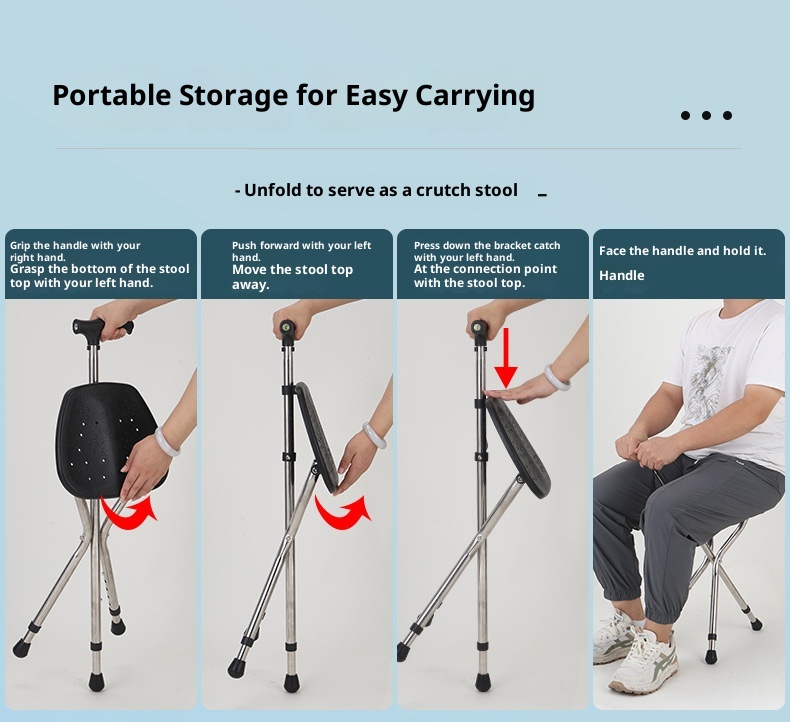 001 Bastone da passeggio portatile per anziani, multifunzionale, con seduta allargata, sgabello in canna, illuminazione in acciaio inossidabile ispessito_voghion.com