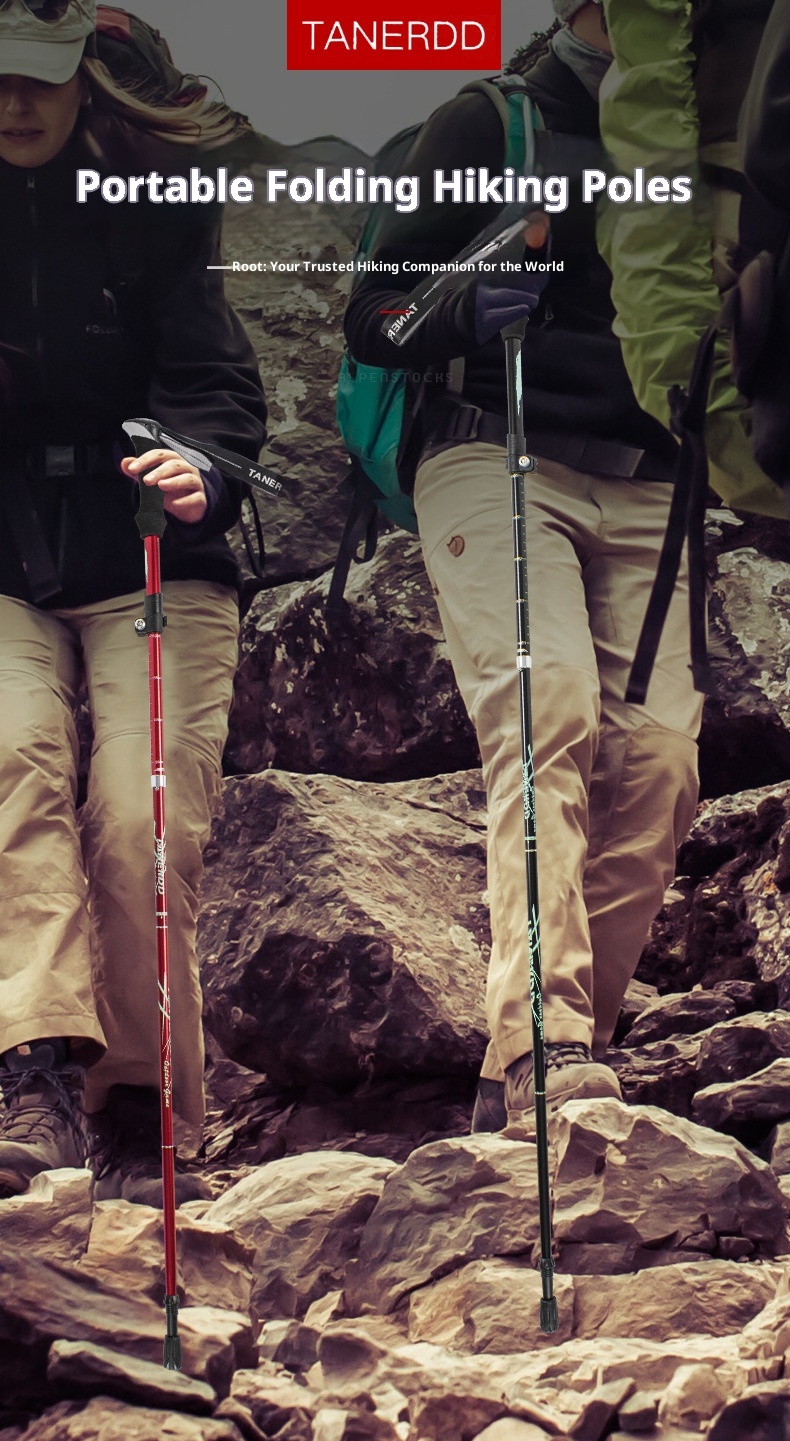 001 Bastone da passeggio telescopico corto ultraleggero pieghevole in lega di alluminio per escursionismo all'aperto all'ingrosso_voghion.com