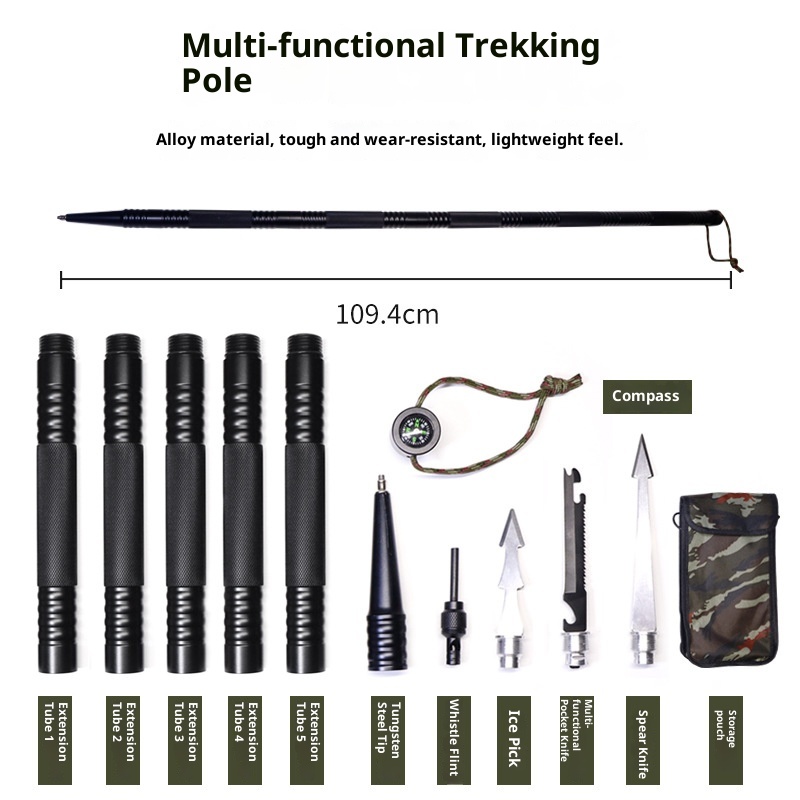 001 Neues Outdoor-Zubehör Multi-Set Funktionelle Trekkingstöcke Aluminiumlegierung Feldstöcke Live-Übertragung Klettern_voghion.com