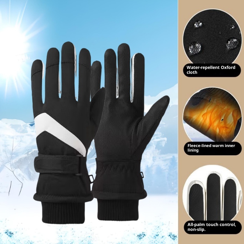001 Herren Winter-Skihandschuhe mit Touchscreen, wasserdicht, winddicht, warm, mit Fleece gefüttert, kältebeständig, für Outdoor-Aktivitäten wie Radfahren und Bergsteigen_voghion.com