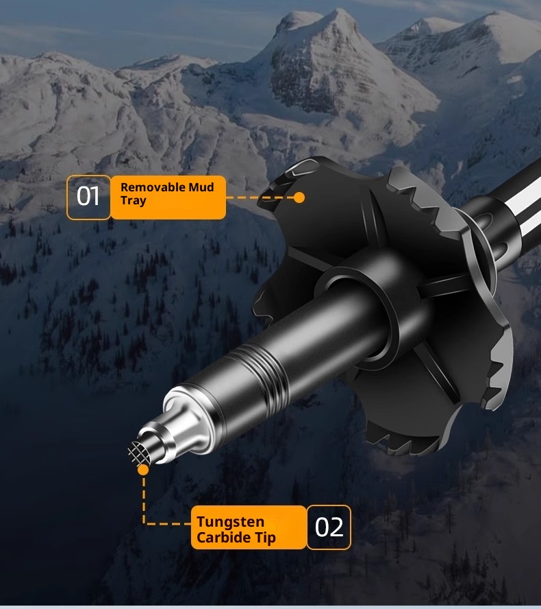 001 Aluminum Alloy Three-Section Straight Handle Trekking Pole Telescopic Walking Stick Professional Outdoor Hiking Cane_voghion.com