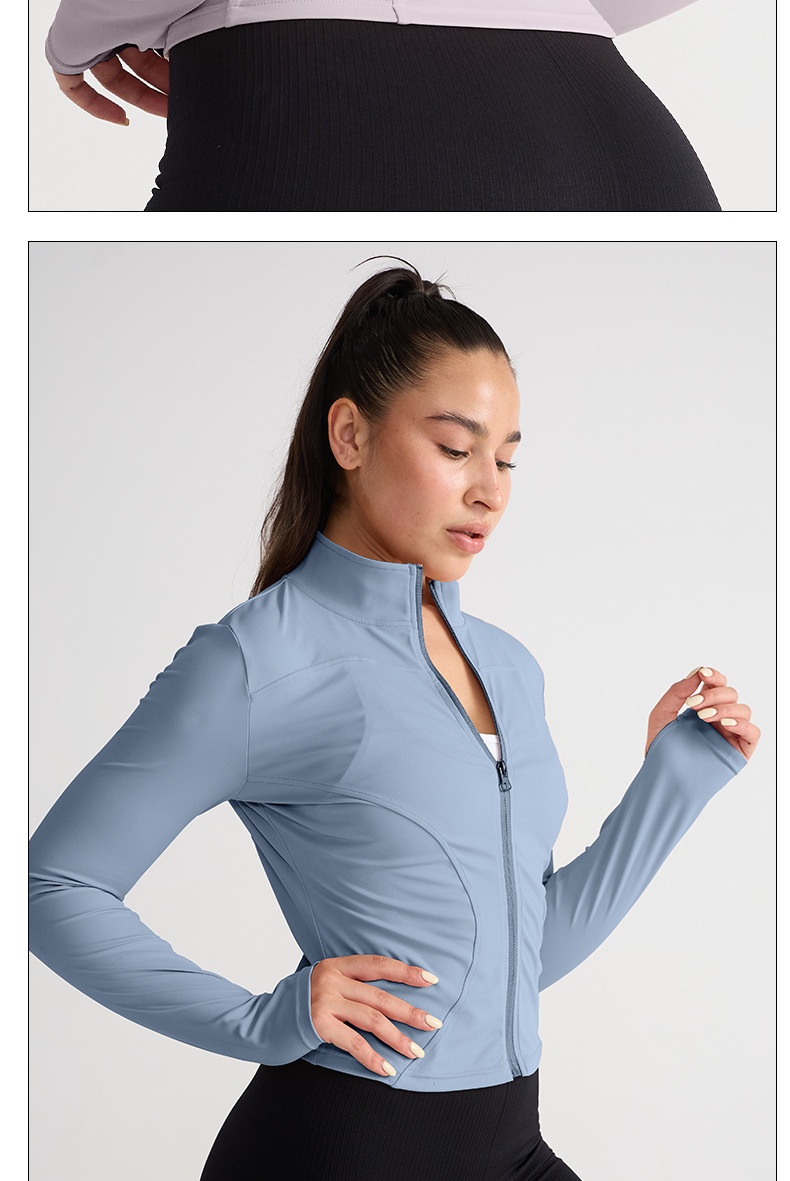 001 Giacca elasticizzata alta Abbigliamento fitness Top Autunno Inverno Collo alto Cerniera Abbigliamento sportivo Corsa Slim Fit Manica lunga Yoga_voghion.com