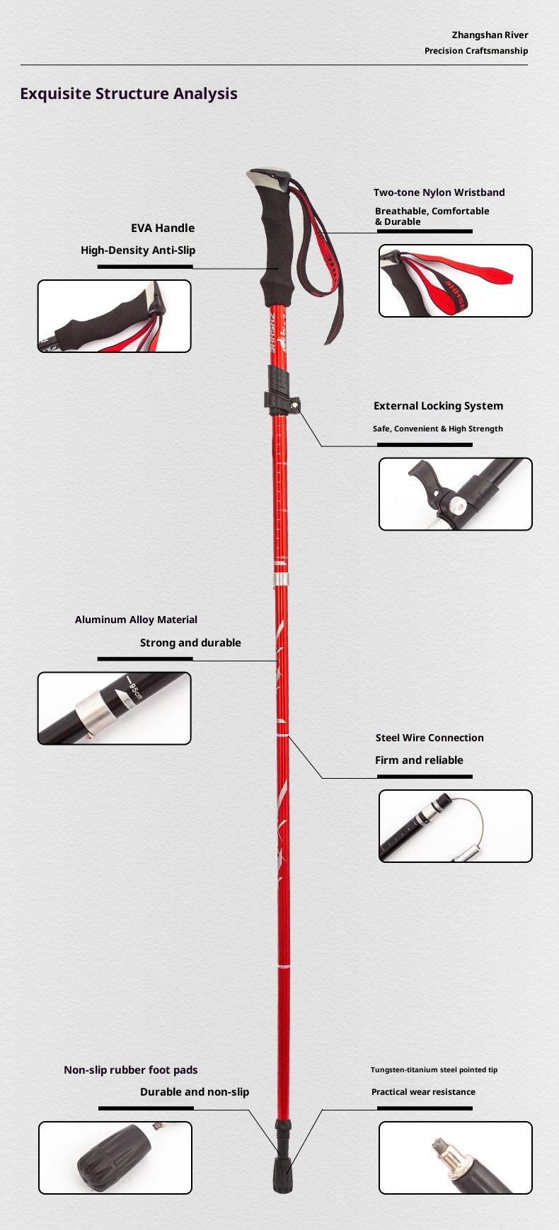 001 Bastone telescopico pieghevole leggero multifunzionale per arrampicata, escursionismo, camminata, antiscivolo_voghion.com