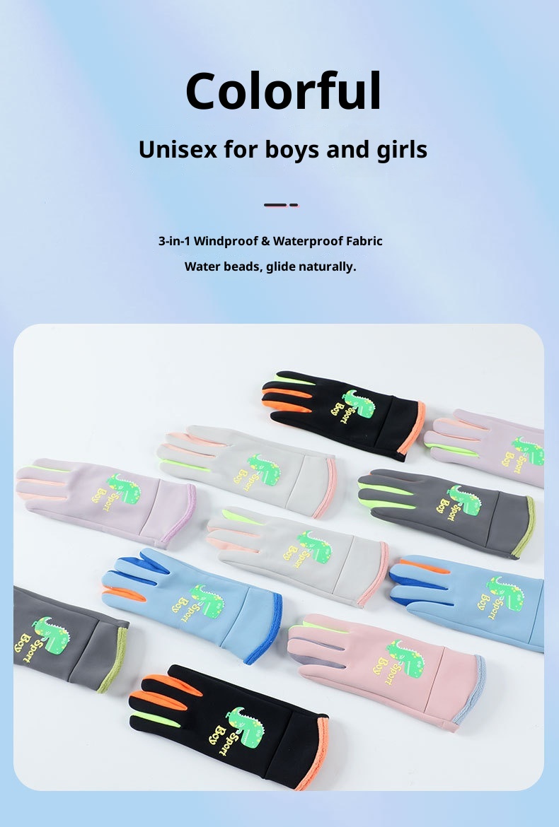 001 Winter Children's Warm Gloves Windproof Water-Resistant Boys And Girls Skiing Snow Play Fleece-Lined Cycling Outdoor_voghion.com
