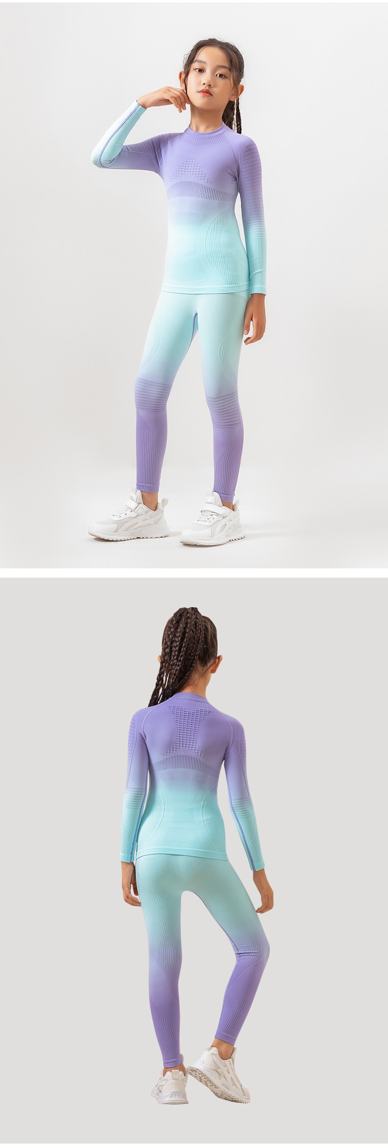 001 Maglia da sci funzionale a compressione monopezzo, elastica e ad asciugatura rapida per bambini, strato di base traspirante e caldo._voghion.com