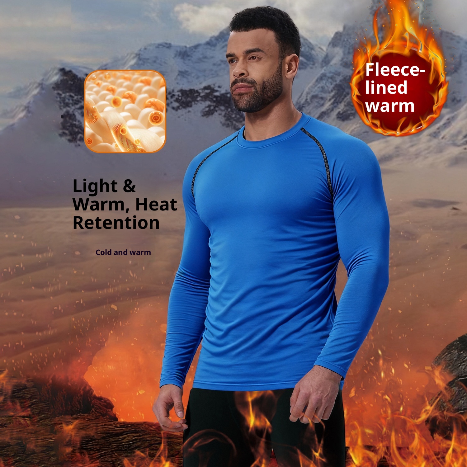 001 Completo sportivo foderato in pile per uomo, autunno inverno, per attività all'aperto, sci, corsa, asciugatura rapida, strato di base termico attillato_voghion.com