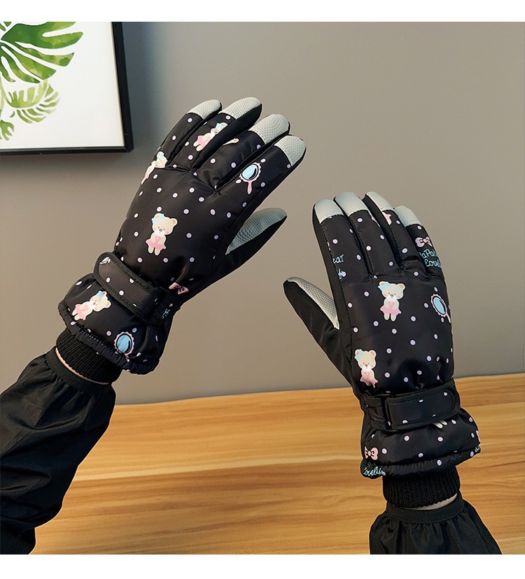 001 Warm Cute Bear Ski Gloves For Women Winter Outdoor Cycling Windproof Coldproof Fleece Lined Thickened Free Shipping_voghion.com