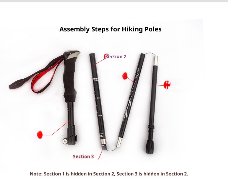 001 Bastone telescopico pieghevole leggero multifunzionale per arrampicata, escursionismo, camminata, antiscivolo_voghion.com