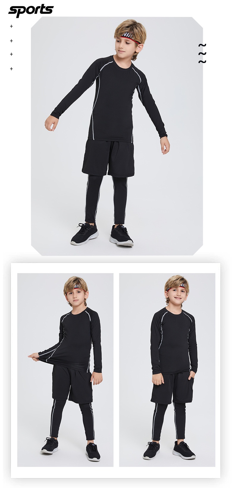 Combinaison de compression pour enfants, séchage rapide, sous-vêtement de sport automne-hiver pour garçons (basketball, football, fitness)._voghion.com