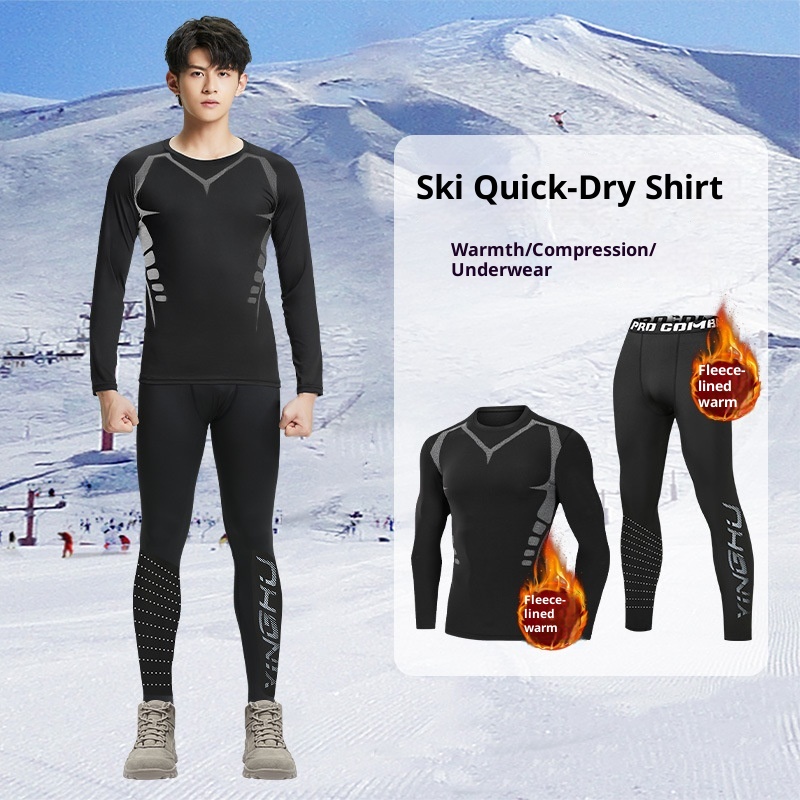 001 Intimo sportivo invernale da uomo ad asciugatura rapida, intimo termico da corsa, strato di base, set fitness in pile per attività all'aperto_voghion.com