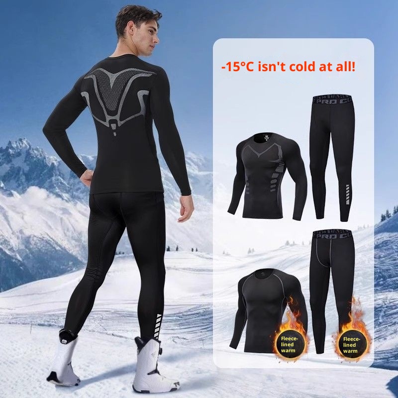 Conjunto térmico de esquí para hombre de secado rápido, ajustado, para correr y hacer deporte. Incluye camiseta interior térmica, forro polar y camiseta de forro polar para actividades al aire libre. Ideal para exportación._voghion.com