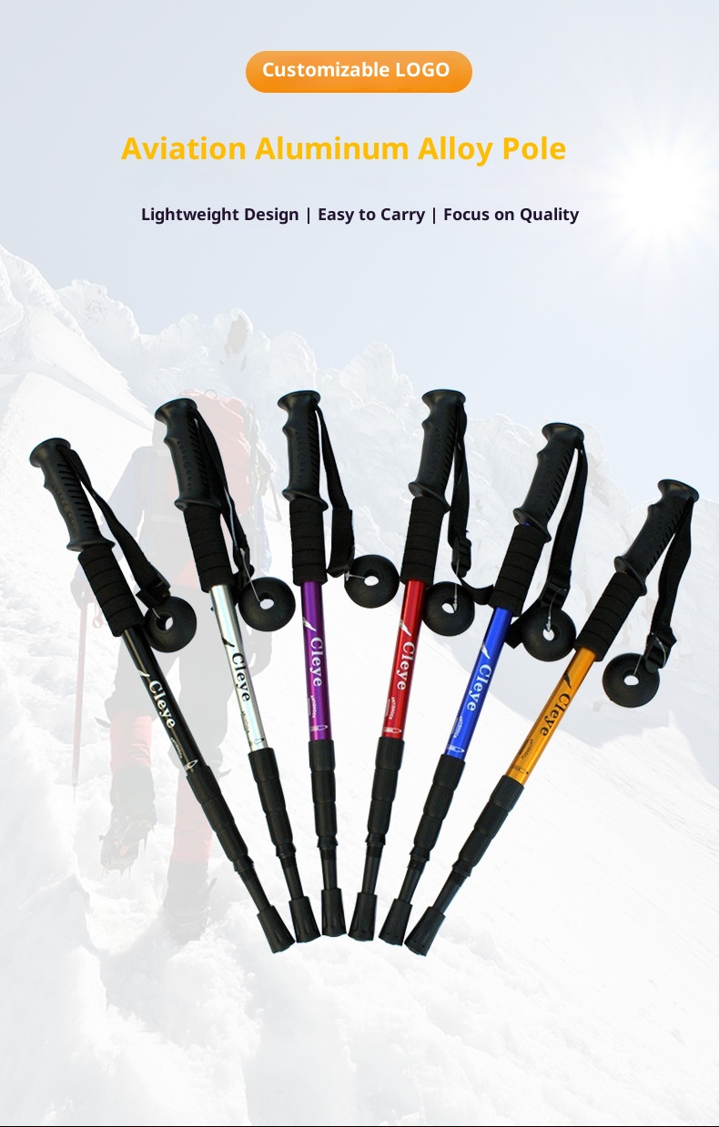 001 6061 Aviation Aluminum Alloy Cleye Outdoor Hiking Telescopic Trekking Pole Walking Stick Crutch Four Section Straight_voghion.com