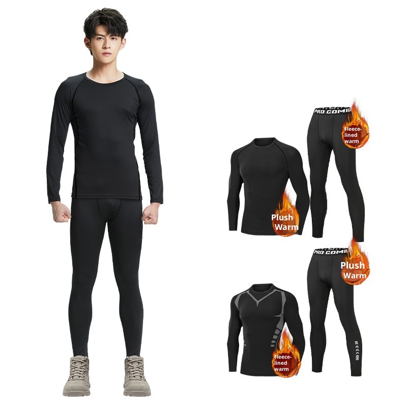 001 Intimo sportivo invernale da uomo ad asciugatura rapida, intimo termico da corsa, strato di base, set fitness in pile per attività all'aperto_voghion.com